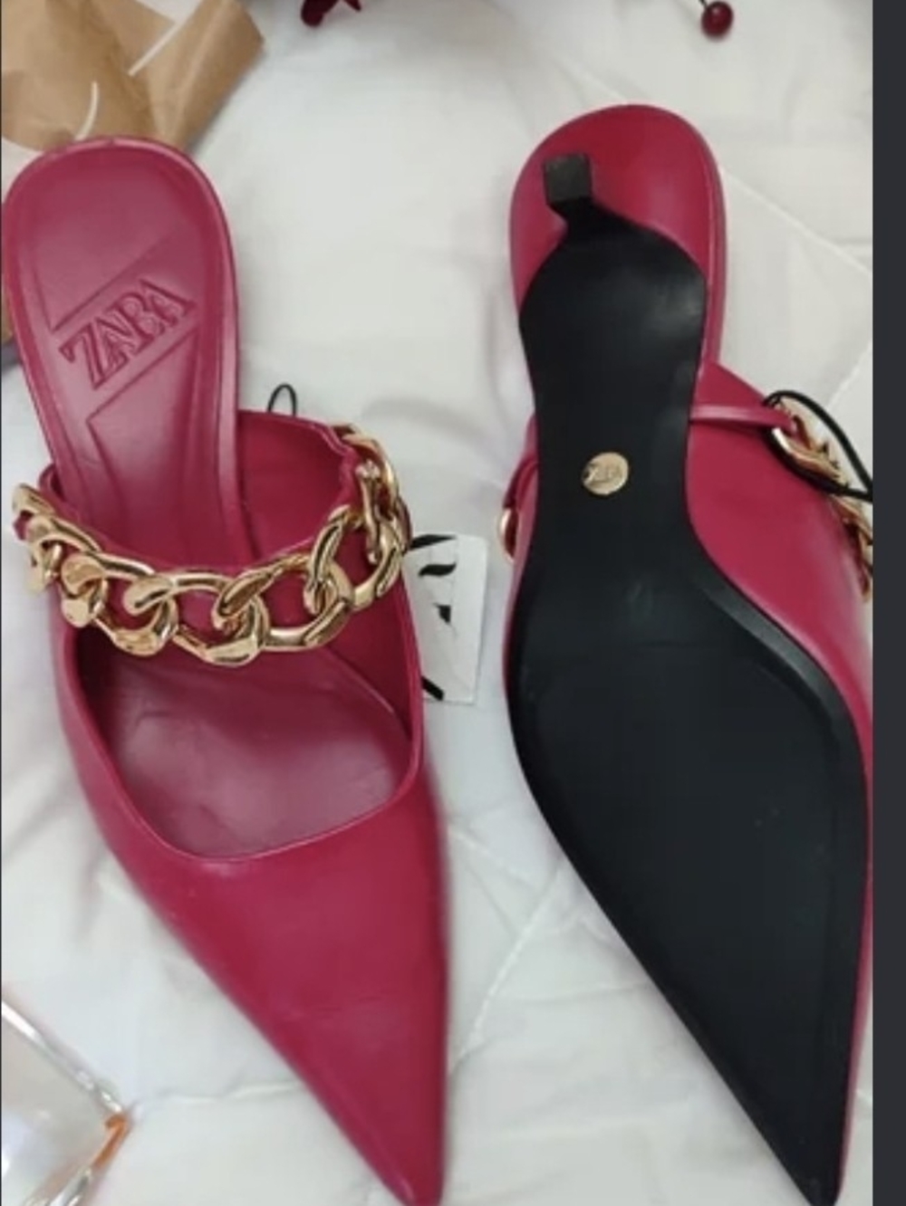 ZARA Pink Pointed Toe Chain Mules 7.5 US Size